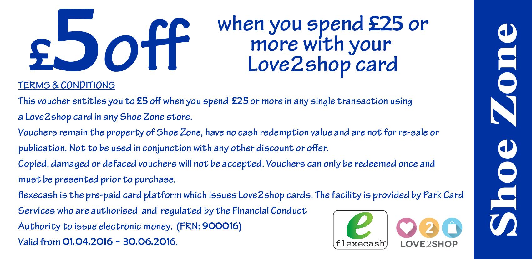 £5 off at Shoe Zone with your Love2shop flexecash Card | Love2shop Offers